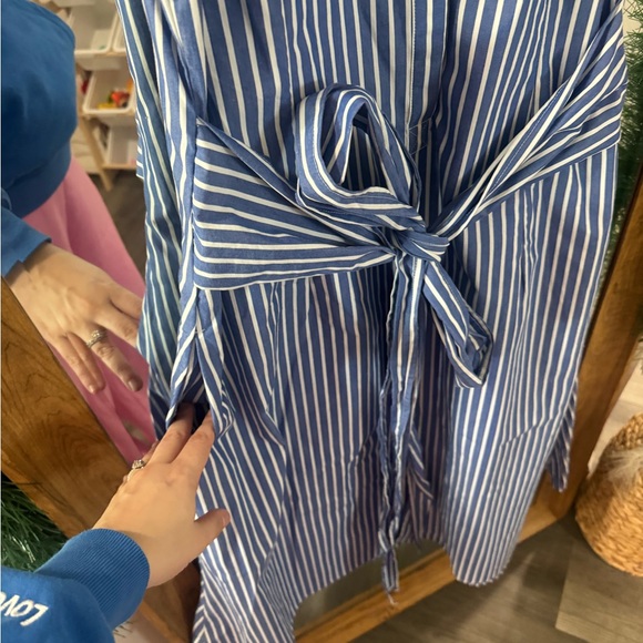 BNWT Banana Republic 100% Cotton Striped Poplin Cross Waist Midi Dress - Picture 4 of 6